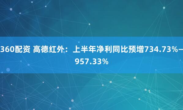 360配资 高德红外：上半年净利同比预增734.73%—957.33%